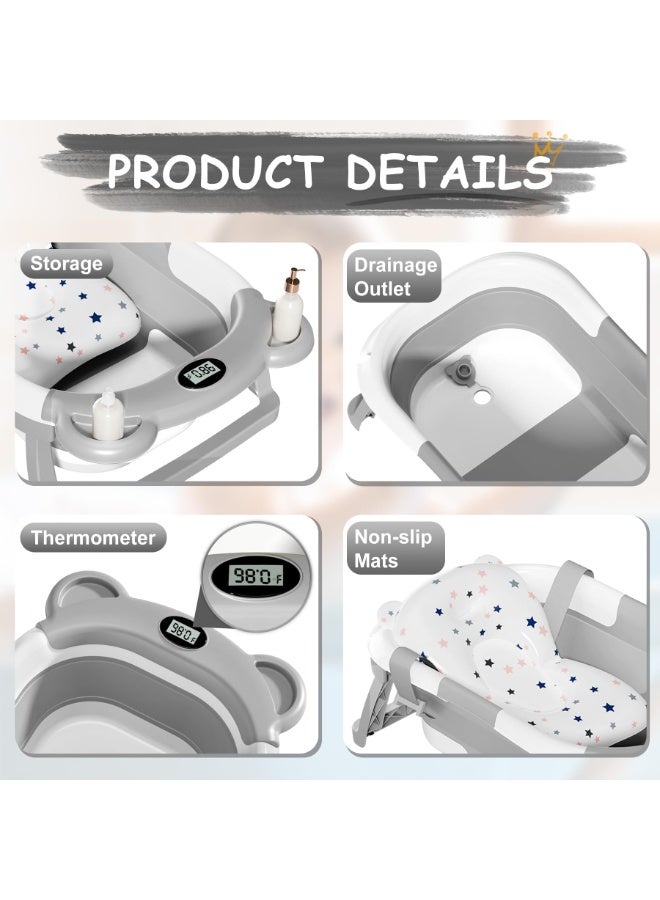 حوض استحمام قابل للطي للأطفال، حوض استحمام للأطفال مزود بوسادة ناعمة ومقياس حرارة فوري، حوض استحمام للأطفال من عمر 0 إلى 36 شهرًا، حوض استحمام محمول للسفر للأطفال حديثي الولادة - Image 5